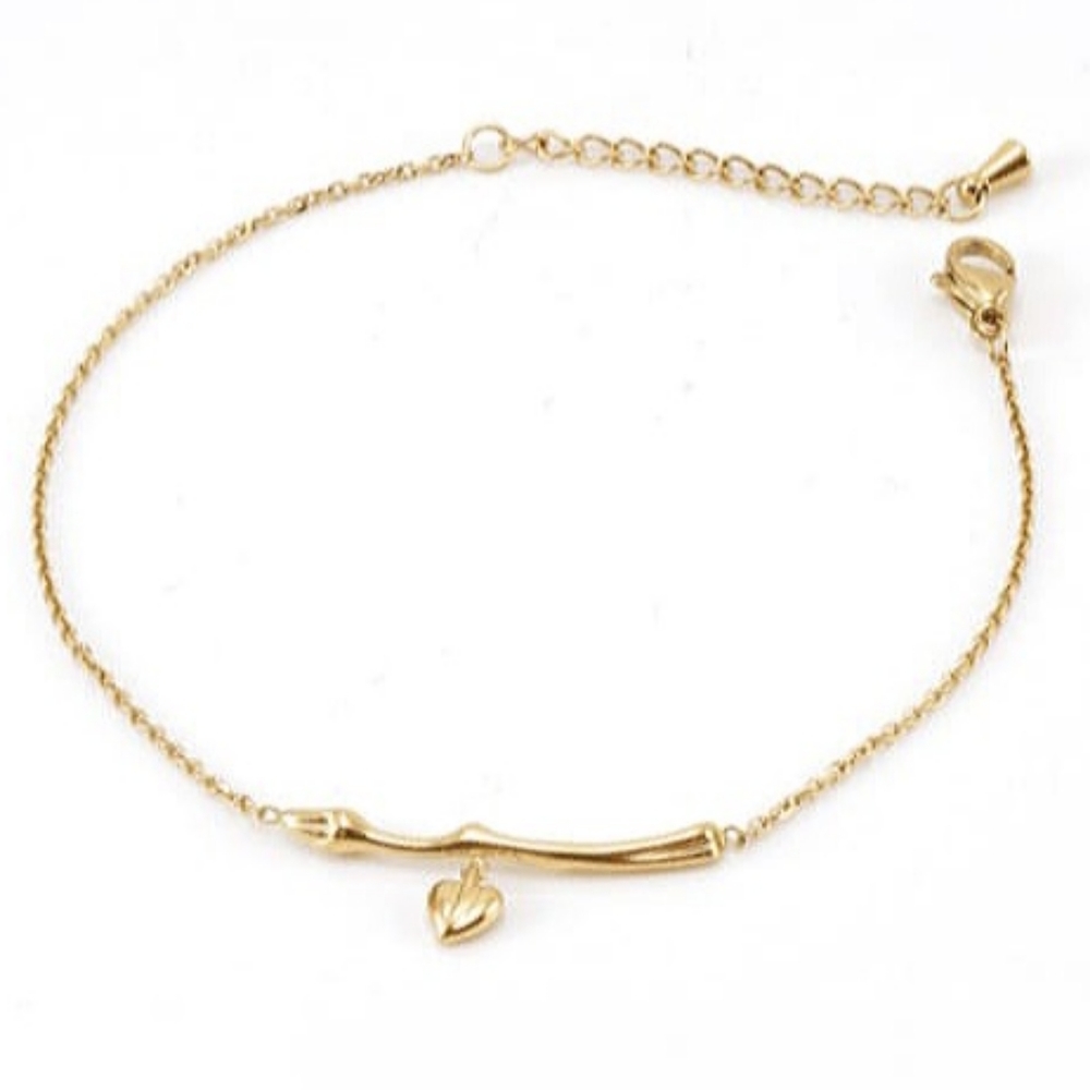 Titanium Steel Golden Heart Link Bracelet
